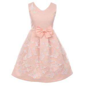 Toddler Girls Sleeveless 3D Butterfly Bow Easter Party Flower Girl Dress Blush